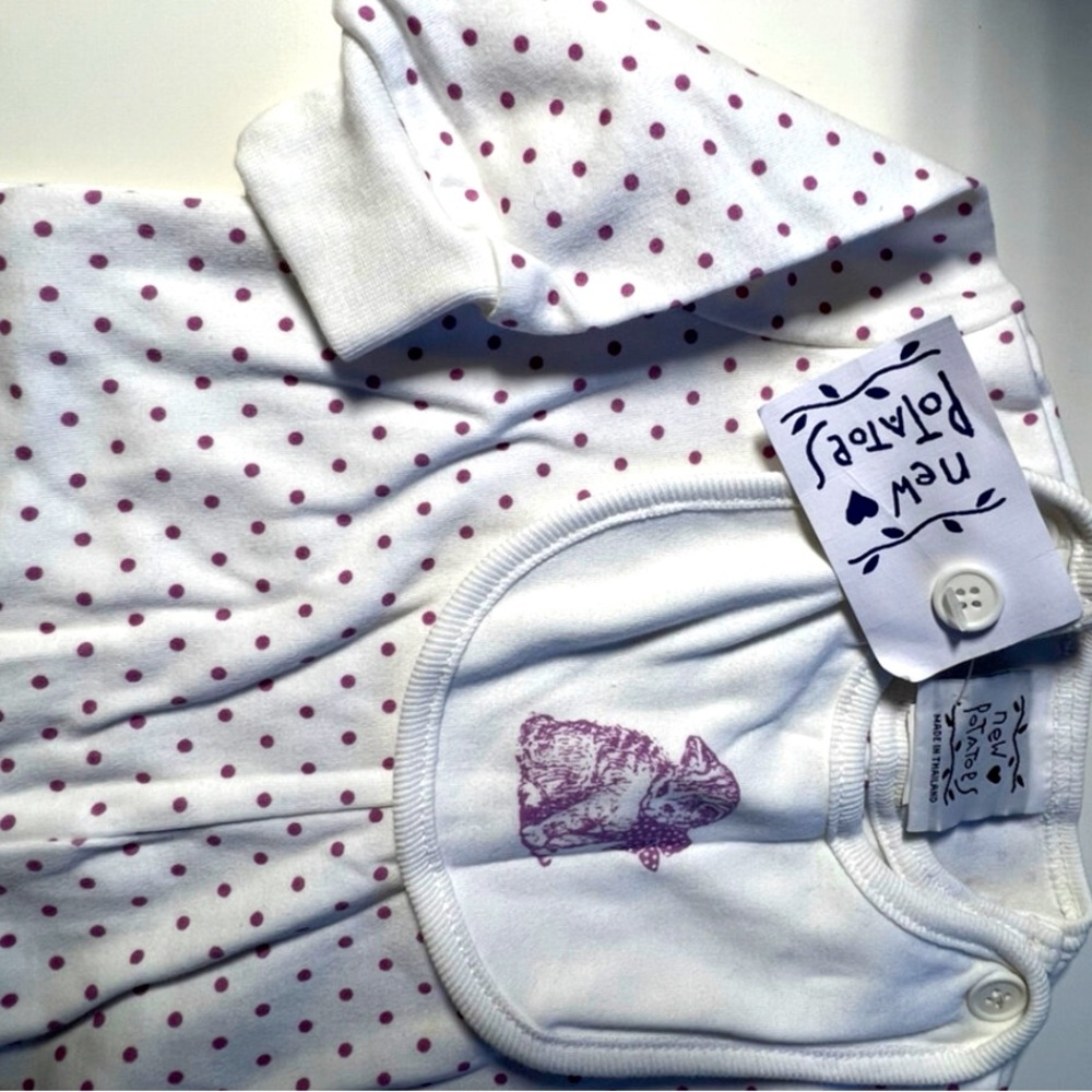 NWT Newborn Purple and White New Potatoes Onesie with Removal Bib